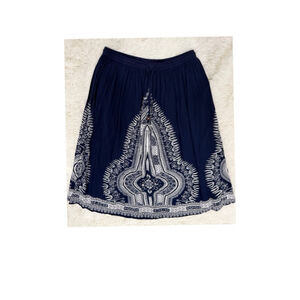 Gypsie Blu Navy White Printed Midi Skirt Sz. XL